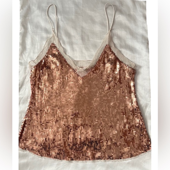 Free People Intimately Rose Gold Sparkly Sequin Cami Tank Top Top Size XS - Picture 2 of 6